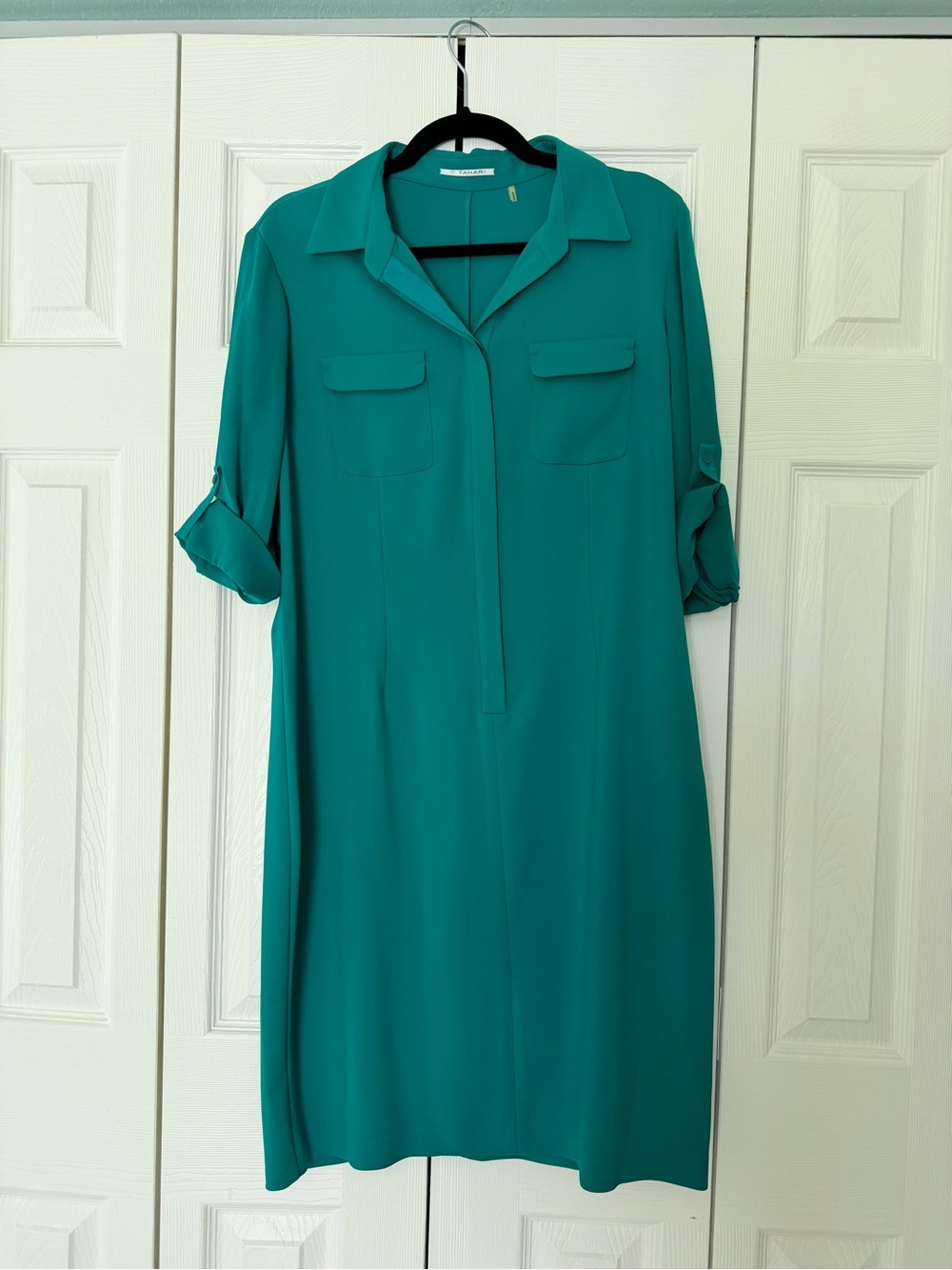 T Tahari Teal Collared Shirt Dress